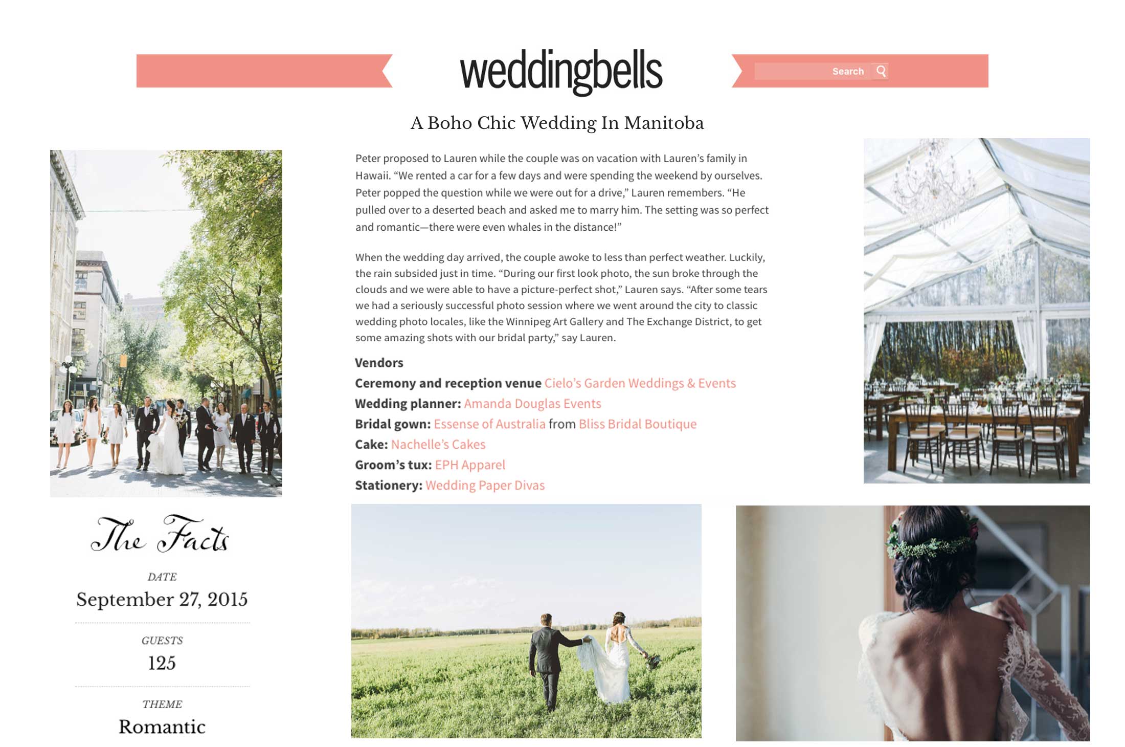 Winnipeg Wedding Planner and Inspiration Feature: Wedding Bells