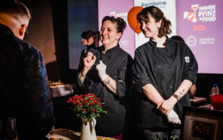 Women Wine and Food Women's Health Clinic Chef Pam talking to guests